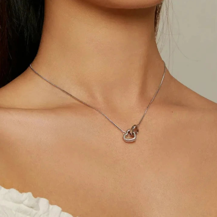 Silver Double Heart Pendant Necklace