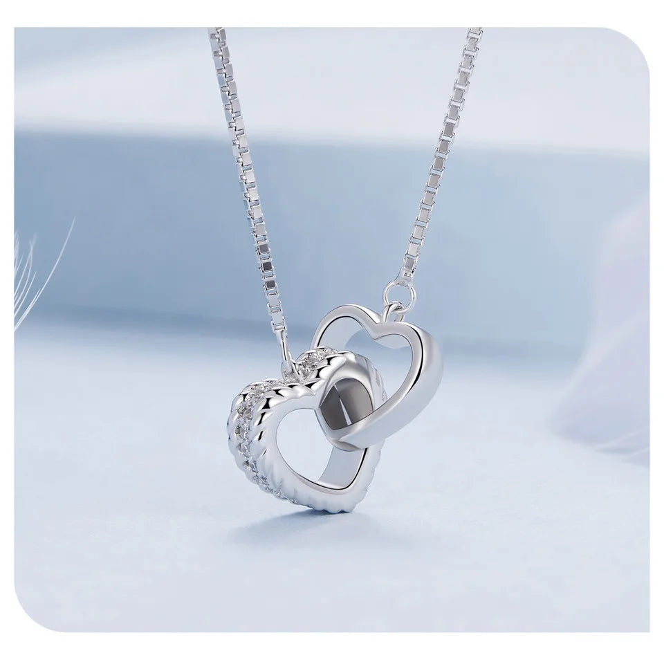 Silver Double Heart Pendant Necklace