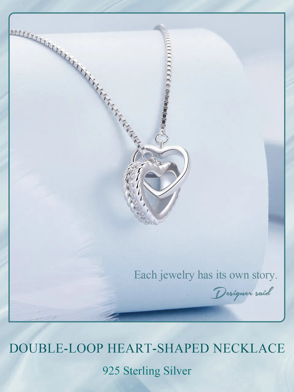 Silver Double Heart Pendant Necklace