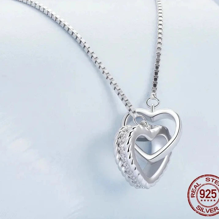 Silver Double Heart Pendant Necklace