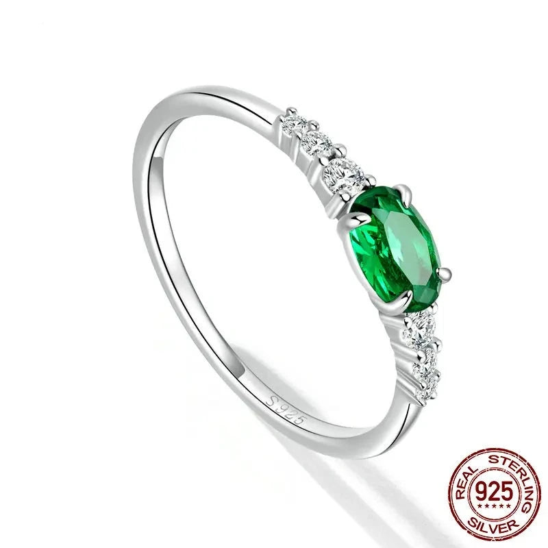 Silver  Green Zirconium Ring