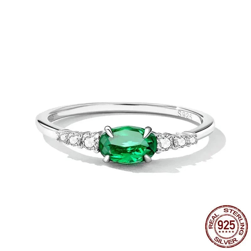 Silver  Green Zirconium Ring