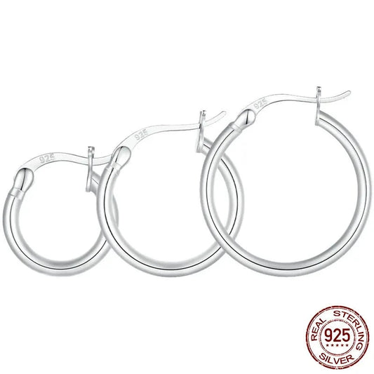 Silver Hoop Earrings, 14K White Gold Plated