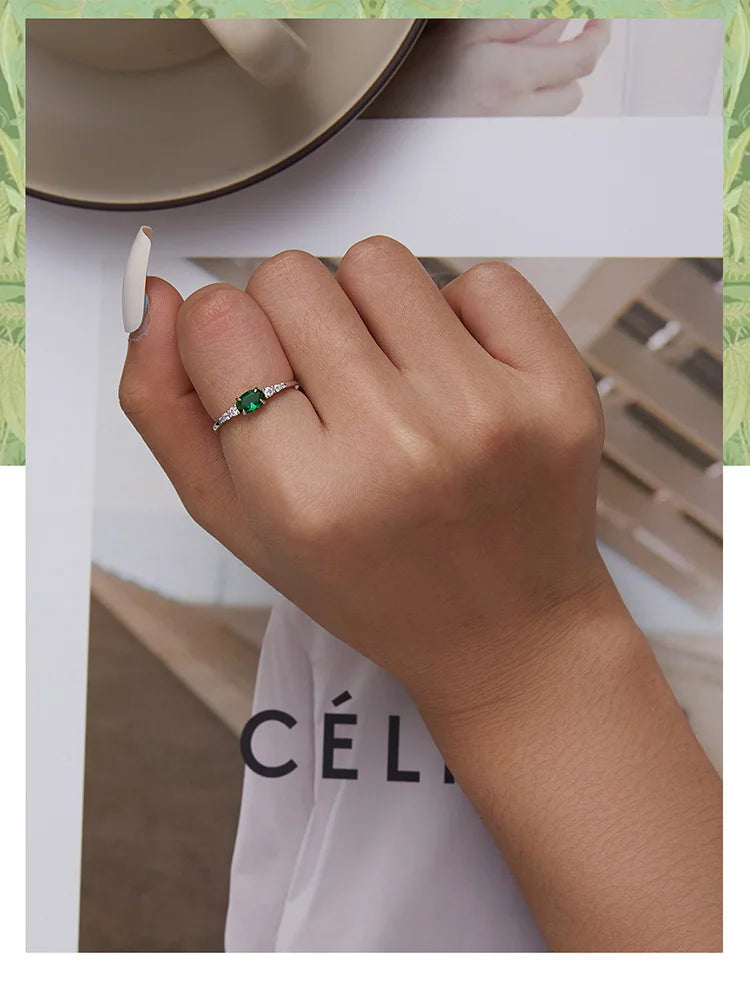 Silver  Green Zirconium Ring