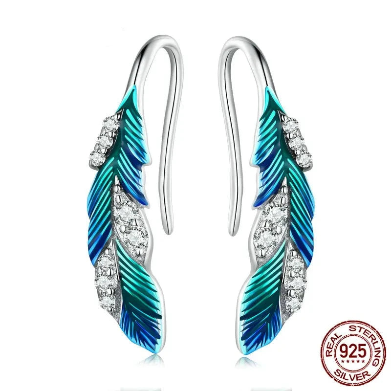 Silver Blue Feathers Earrings