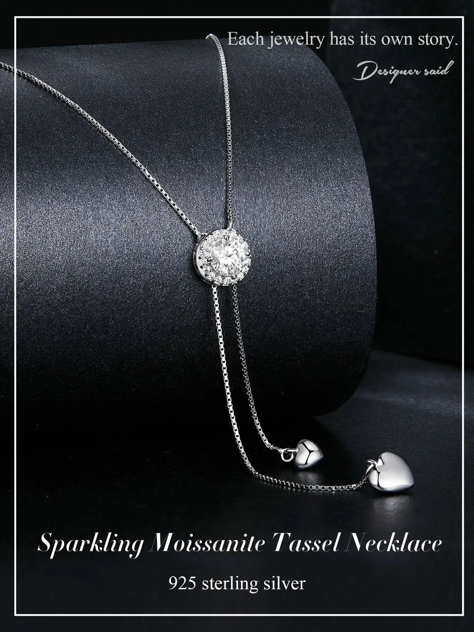 Sterling Silver Lariat Moissanite Necklace