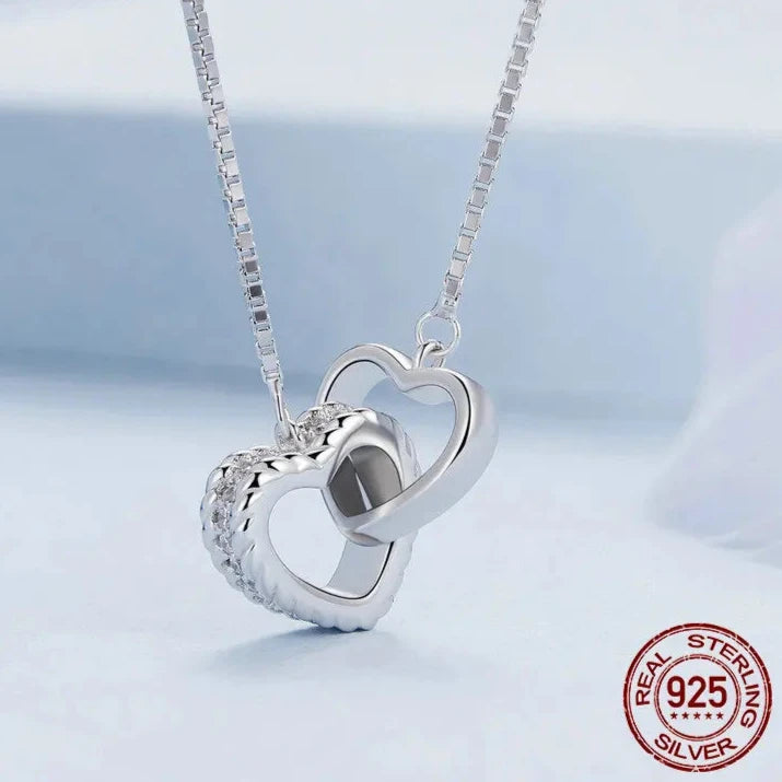 Silver Double Heart Pendant Necklace