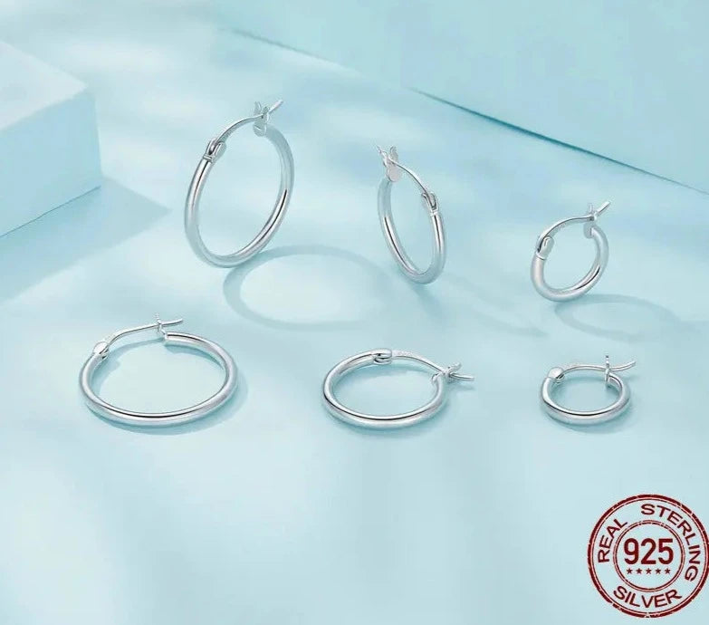 Silver Hoop Earrings, 14K White Gold Plated