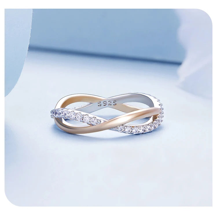 Silver Twist Double Layer Gold Plated Zircon Ring