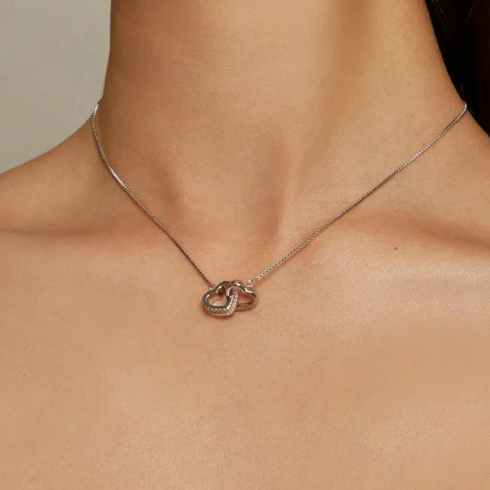 Silver Double Heart Pendant Necklace