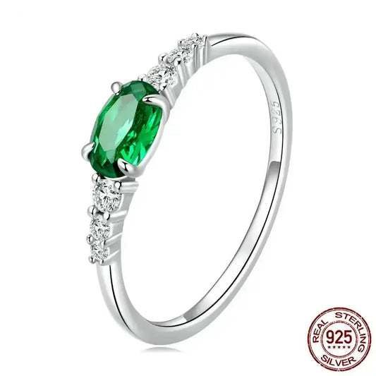 Silver  Green Zirconium Ring