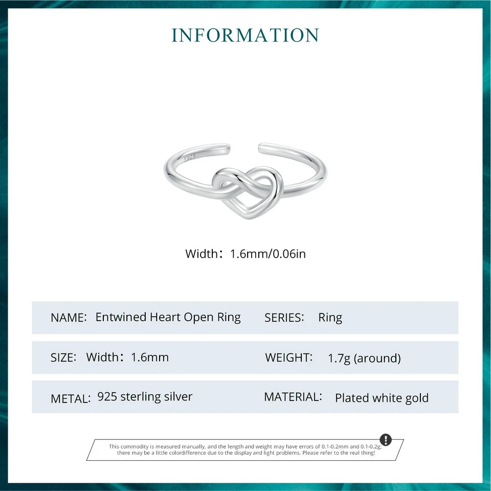 Silver Entwined Heart Open Ring