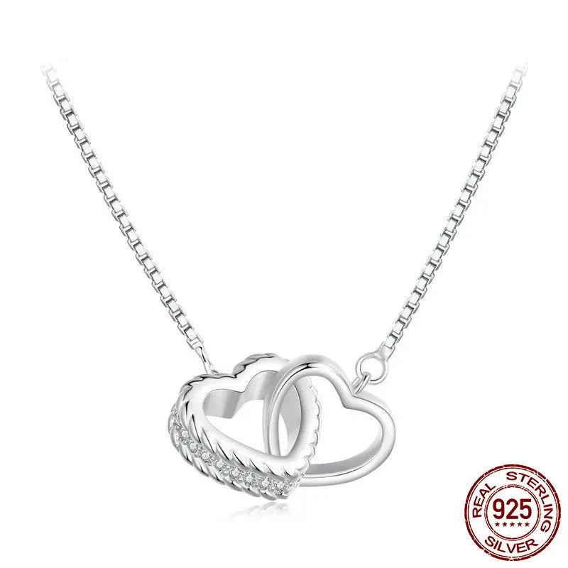 Silver Double Heart Pendant Necklace